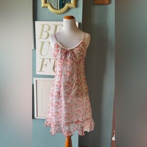 Commence Cream and Pink Floral Tie Front Short Dress